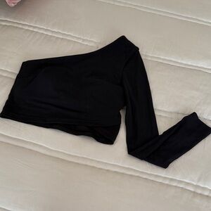 lululemon athletica Black One-Arm Long-Sleeve Crop Top